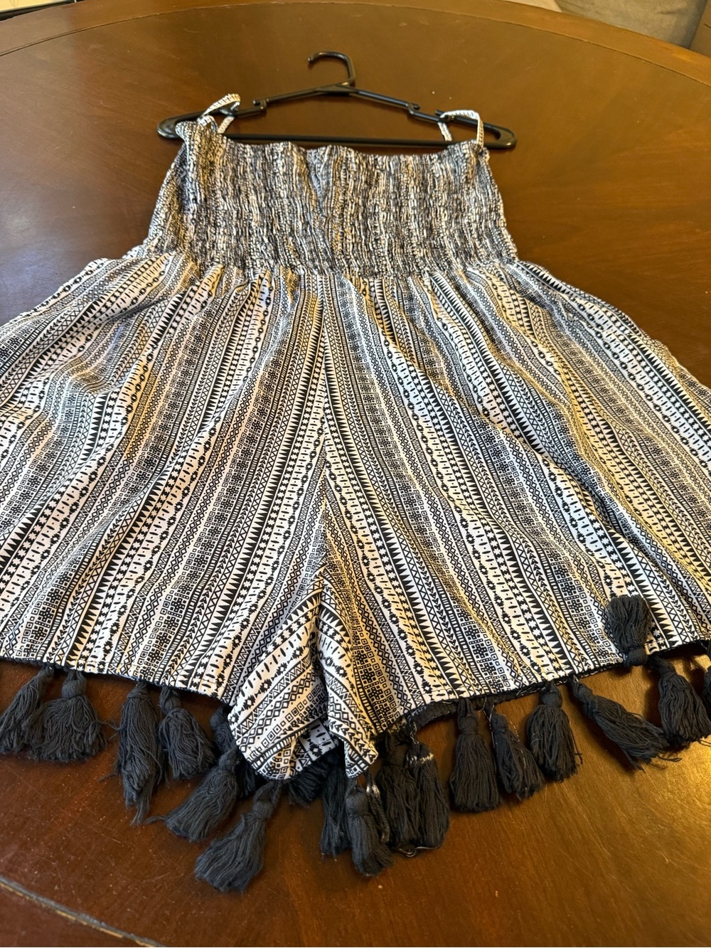 raya sun Black & White Tassel Smocked Romper